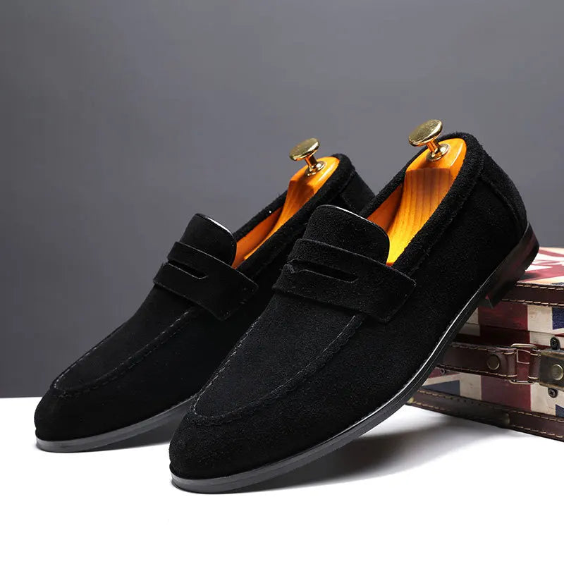 The Sloane Suede Penny Loafer — Black