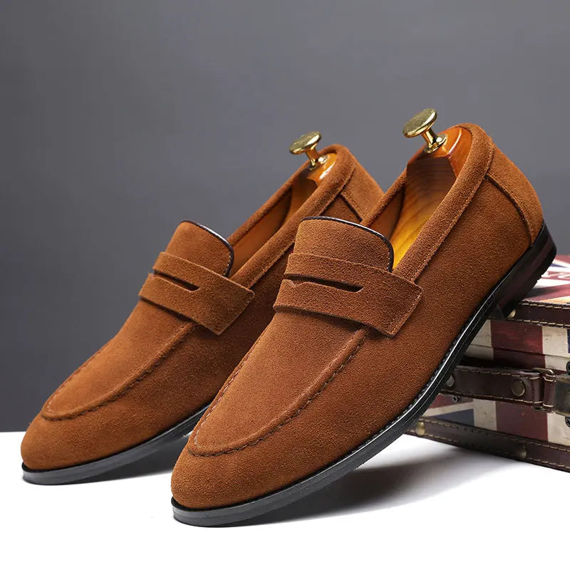The Sloane Suede Penny Loafer — Brown