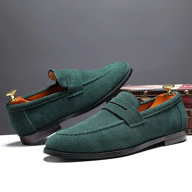The Sloane Suede Penny Loafer — Forest Green