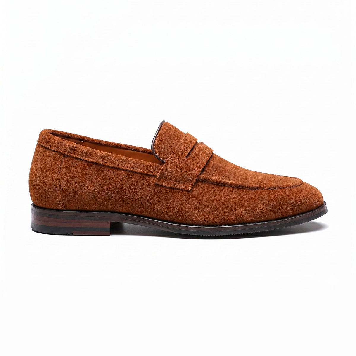 The Sloane Suede Penny Loafer — Brown